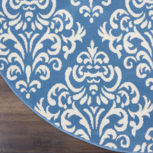 Nourison Grafix Damask Blue Area Rug, 5'3" x ROUND, Easy-Cleaning, Non-Shedding for Bedroom, Living Room, Dining Room,