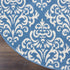 Nourison Grafix Damask Blue Area Rug, 5'3" x ROUND, Easy-Cleaning, Non-Shedding for Bedroom, Living Room, Dining Room,