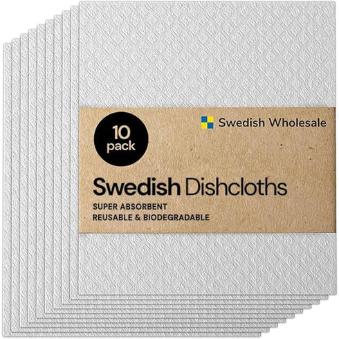 Swedish Wholesale Dishcloths Reusable 8" x 7" Sponge Cloths, Bulk 10 Pack