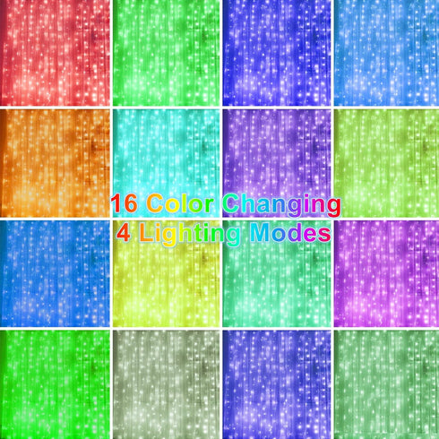 300 16 4 HOME LIGHTING Window Curtain String Lights, LED RGB Colors Changing Fairy Lights, Modes with Remote, USB