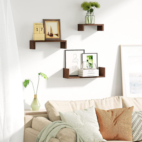SRIWATANA Set of 3 Wall Mounted Floating Shelves, Solid Wood, Dark Brown