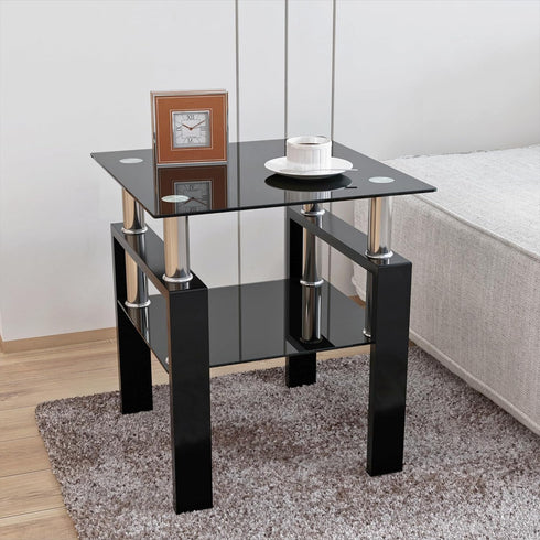 2-Tier (1, Glass Side Table Modern Glass Top Corner Table Living Room Square Side Table with Metal Leg for Living Room