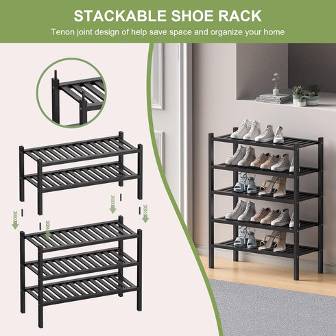 ROMGUAR CRAFT 3 Closet, 27"x12"x21" Tier (Thick) Bamboo Shoe Rack for Entryway, Small Wood Shoe Shelf Storage Organizer