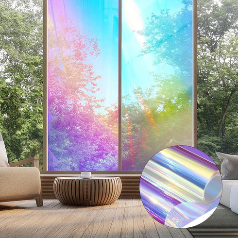 Holographic Decorative Iridescent Window Film - Adhesive Glass Film with Rainbow Effect for DIY Decoration, 17.7"x10'