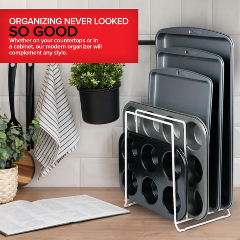 Stock Your Home White Extra Tall Steel Baking Pan Organizer Rack - 2 Pack for Kitchen Storage