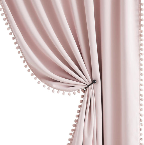 Jubilantex Pom Pom Pink Blackout Curtains 84 inches Long 2 Panels Triple