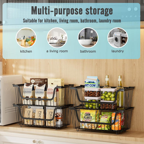 4 Countertop,Kitchen GAOKASE Pcs Stackable Wire Baskets for Pantry Organizers and Storage,Vegetable Fruit Basket