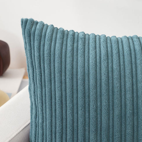 Pack 2 22x22 Inch, Kevin Textile Soft Corduroy Throw Pillow Covers of Plush Striped Decorative Square Cushion Covers