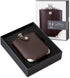 Viski Stainless Steel Flask with Traveling Case, Leather Wrap, 5oz, Brown