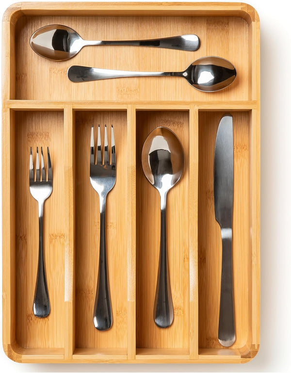 SMIRLY Bamboo Silverware Organizer for Drawer, Kitchen Utensil Organizer, Flatware & Cutlery Tray for Kitchen Drawers
