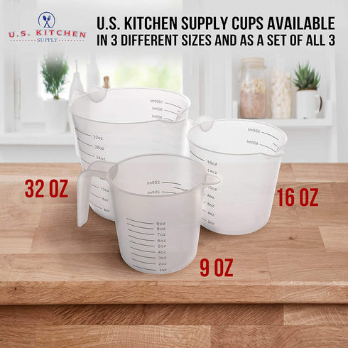U.S. Kitchen Supply Plastic Measuring Cups with Handles - 8 oz Liquid Measuring Cup Set of 6, Clear Microwave Safe