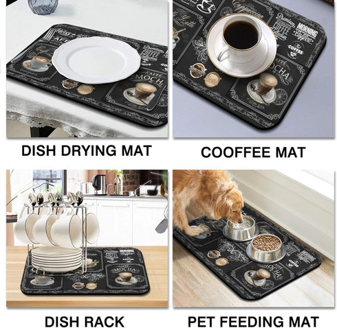 Kuyig Home Countertop Counter 24inx18in Coffee Bar Mat Accessories for Super Absorbent Anti-Slip Silicone Flower Dish