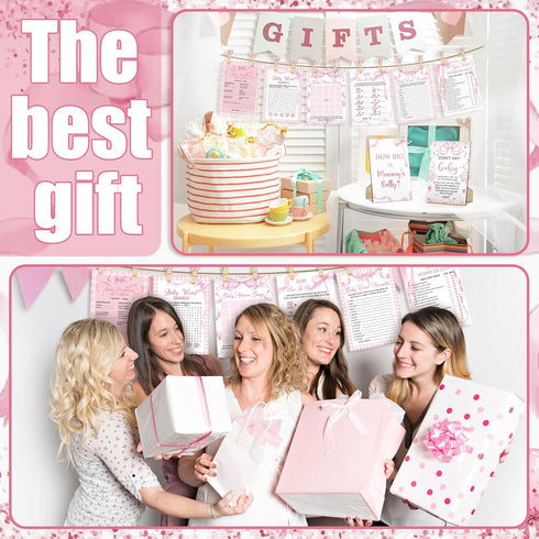 Funnymoom 426 Set-8 Mommy's Pcs Pink Bow Baby Shower Games Games, Includes Baby Shower Bingo, Price is Right, Guess