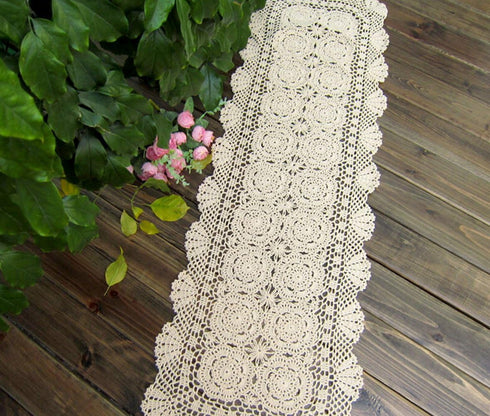 Damanni Rectangular Cotton Handmade Crochet Lace Table Runner - 16 Inch by 55 Inch Doilies Décor, Beige