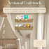 Set 2 Rattan Nursery Book Shelf, Woven Scalloped wall Shelves, Wicker Hanging Storage Basket, Baby Room Bookshelf, Wall