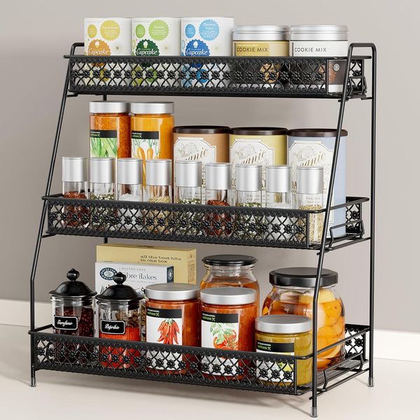 Vintage 3 Tier Spice Rack Organizer for Kitchen Counter, Bathroom Counter Organizer,