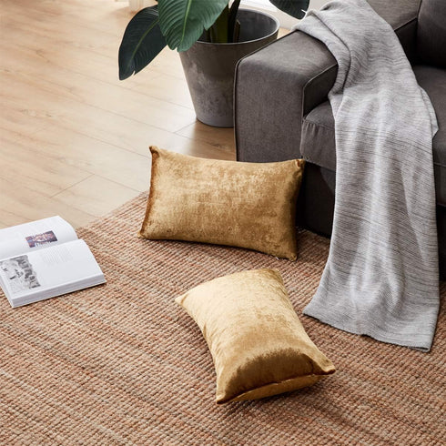 GIGIZAZA Gold Velvet Decorative Throw Pillow Covers - 2 Pack Soft Cushion Cover 12x20 for Sofa Bed