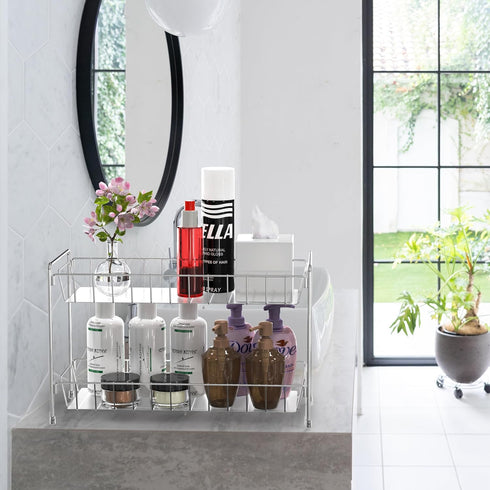 Simple Houseware 2-Tier Chrome Spice Rack Kitchen Organizer Countertop Shelf
