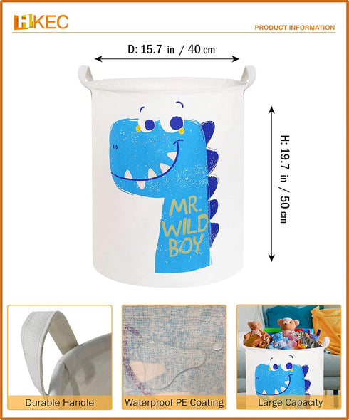 19.7" Dinosaur Laundry Basket, Kids Toys Storage Bin, Waterproof Baby Clothes Hamper with Handles, Collapsible Nursery