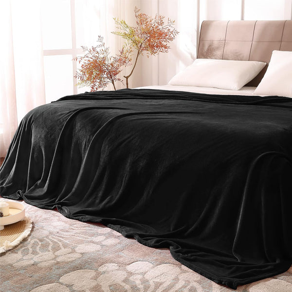 BEDELITE Fleece Blankets Queen Size, Luxury Plush Cozy Fuzzy Black Blanket 90x90 Inches, Super Soft Warm Lightweight