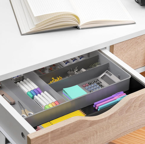 Simple Houseware Kitchen Drawer Flatware Organizer, Black/Gray