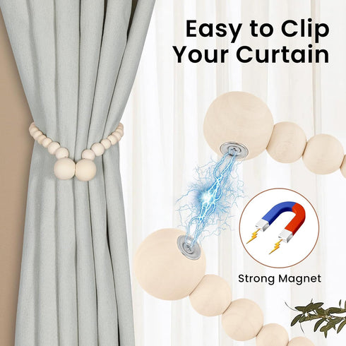 4 Pack, KLOGTSIND Magnetic Curtain Tiebacks, Curtain Tie Backs for Curtains Wood Bead Curtain Tiebacks, Curtain Holders