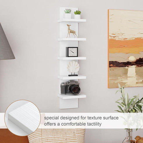 5 Fun Memories Tier Wall Shelf Unit, White Floating Shelves for Storage - Vertical Column Tower Design, Lack Wall Shelf