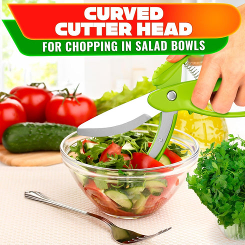 8.9" Salad Scissors for Chopped Salad Multiblade Food Scissor Chopper With Spring-Loaded System & Anti-Slash Head