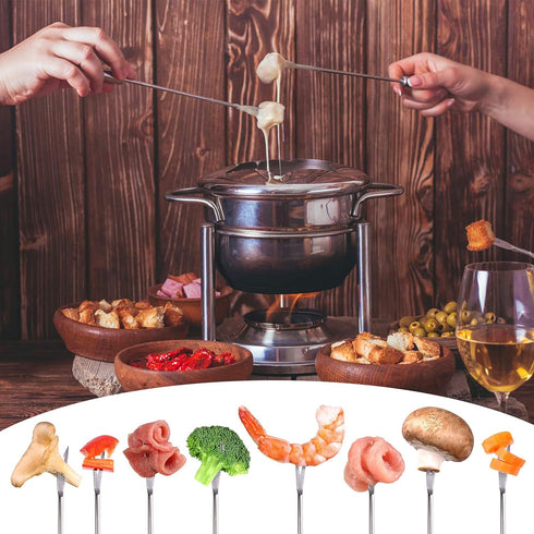 15pcs 9.6 Inch Fondue Sticks, Stainless Steel Forks with Heat Resistant Handle for Roast Meat, Chocolate, Dessert