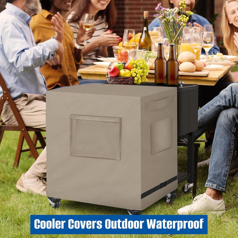 80-100 34L 20W X32H inch-Khaki SIRUITON Patio Cooler Cart Cover, Fits for Most Quart Rolling Cooler Cart Cover