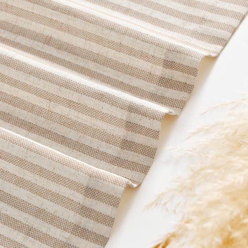 Vangao Kitchen Valance, 18 Inch Linen Stripe Short Curtain, Rustic Pinstripe Tickingstripe Window Topper in Taupe