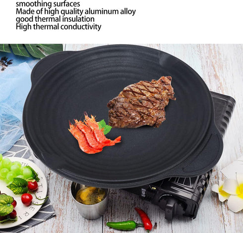 Korean BBQ Grill, Cast Iron Round Non Stick Grill Plate for Induction Cooktop and Stove