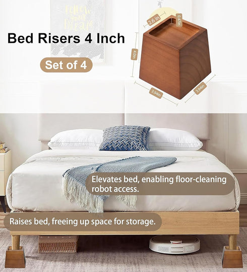 Lufia Wood Bed Risers 4 Inch, Premium Pine Furniture Risers, Sturdy and Stylish 4" Bed Lift for Sofa, Desk and More -
