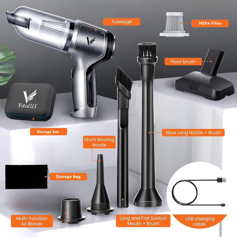 Handheld Vacuum Cordless, 15000PA Car Vacuum Cleaner High Power, Portable 4-in-1 Rechargeable Handheld Vacuum for Car,