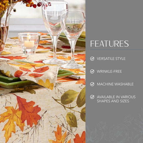 Elrene Home Fashions Autumn Leaves Fall Printed Tablecloth, Wrinkle Resistant Holiday Table Cover, 52"x70"