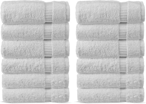 12 Chakir Turkish Linens Premium Cotton Absorbent Turkish Towels (Washcloths - Piece, White)
