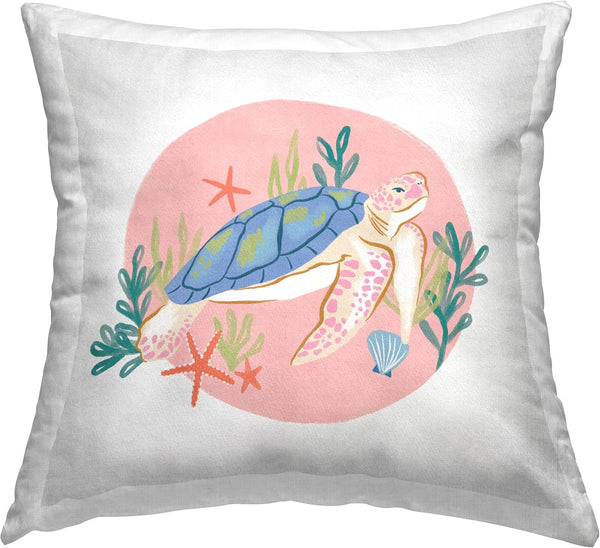 Stupell Industries Pink Swimming Sea Turtle Throw Pillow, 18 x 18, Marine Ocean Botanicals Design by Deborah Curiel