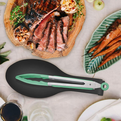 LIANYU Black Spoon Rest - Stainless Steel Spatula Ladle Spoon Utensil Holder for Kitchen Counter, Dishwasher Safe
