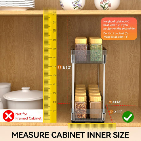 DABIGE 3 Pack 2 Need:12'' 11'' 5'' Pull Out Spice Rack Organizer for Cabinet, Tier Slide Out Spice Racks Organizer