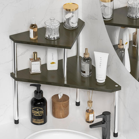 Weenson Bathroom Counter Organizer Corner Shelf - 2 Tier Bathroom Organization Bamboo