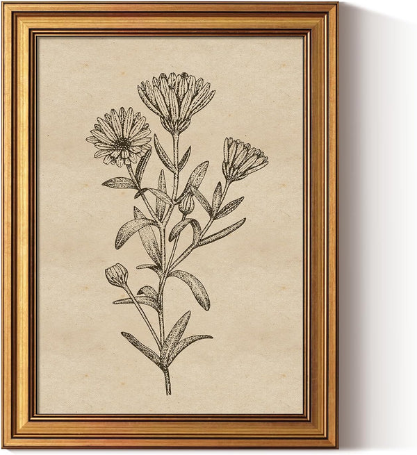 ARPEOTCY Gold Framed Canvas Art Prints,12x16inch, Botanical Wildflower Art Painting, Vintage Country