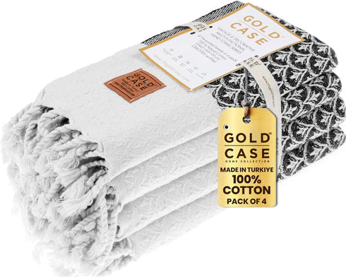 Gold CASE Turkish Hand Towels for Bathroom Set of 4 100% Cotton
