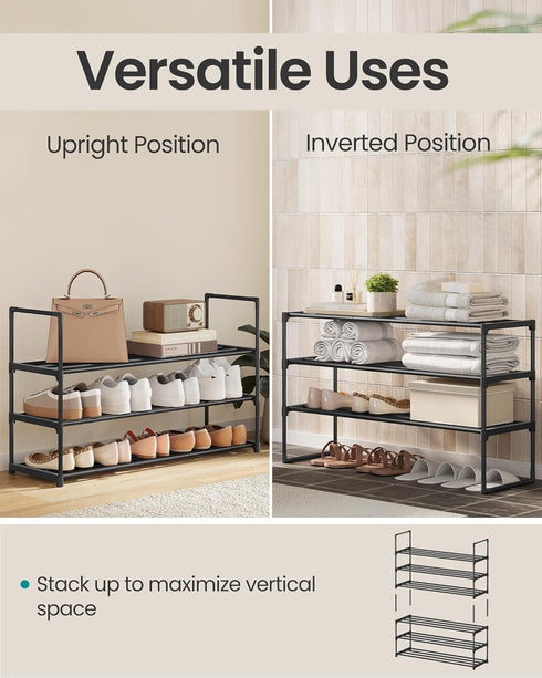 3-Tier 16-20 11.8 36.2 21.7 Inches, ULSA303B02 SONGMICS Shoe Rack, Shoe Organizer, Metal Storage Shelf, Upright