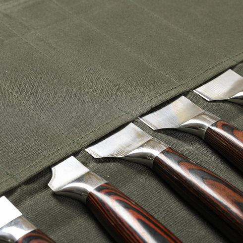 Heavy Duty Waxed Canvas Knife Roll Bag, Portable Chef Knife Bag, Durable (Army Green)