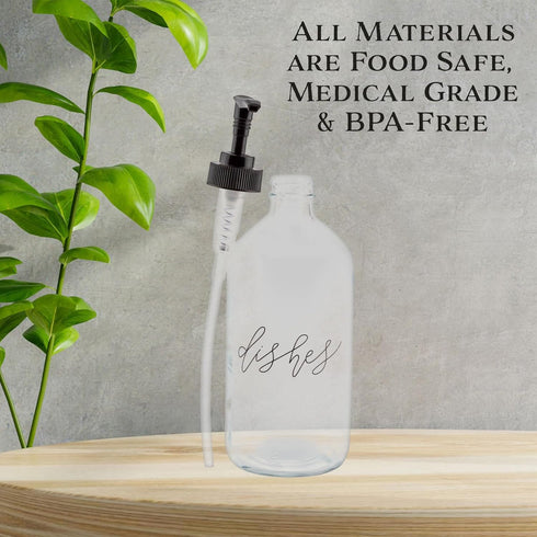 Cornucopia Brands 16oz Pump Bottles, Clear, Set of 2, Pump Dispensers for Kitchen and Home