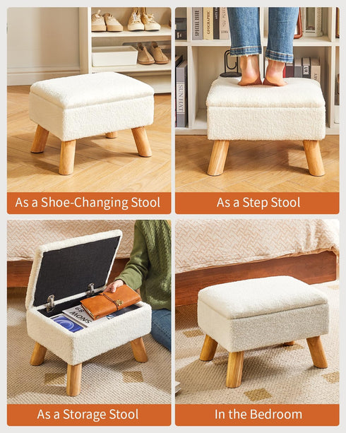 UHBD042W YMYNY Storage Ottoman, Small Foot Stool Ottoman with Storage, Foot Rest with Padded Seat, Teddy Velvet, Sturdy