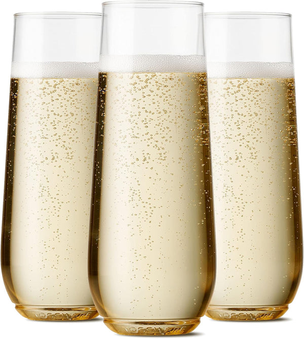 TOSSWARE POP 9oz Flute - 12 Count Unbreakable, Crystal Clear, Premium Quality, Recyclable Plastic Champagne Glasses.