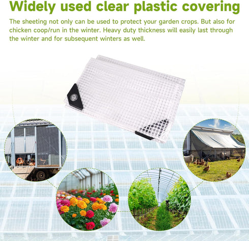 NoderLoya 16Mil Grommets 10ft*20ft) Greenhouse Cover,Clear Greenhouse Plastic Covering, Thickness Heavy Duty Clear tarp