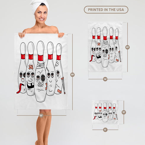 3D Rose TWL_116311_1 Funny Injured Bowling Pins Cartoon Sports Design Towel | 15 x 22