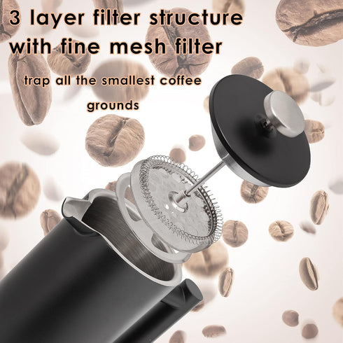 Mixpresso Stainless Steel French Press, 27 Oz, Double Wall Insulation, Easy Clean, Strong Quality Coffee